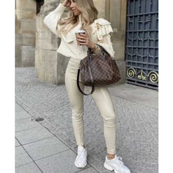 Faux Leather Cream Pants - Picture 3 of 9